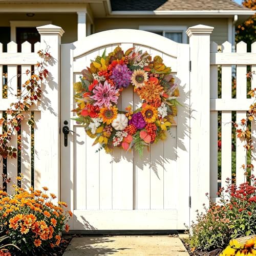 Fall Wreaths for Front Door 24" Vintage Purple Autumn Harvest Wreath