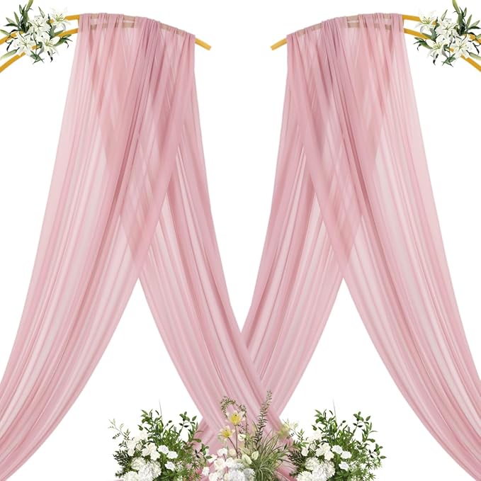 MLMC Dusty Rose Wedding Arch Draping Fabric 4 Panels 29" x 20 FT Extra Long Gauze Drapes Sheer Backdrop Curtains 6.6 Yards Outdoor Drapery Panels for Wedding Ceremony Party Ceiling Decoration