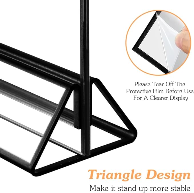 12PCS Acrylic Black Sign Holders, Wedding Table Sign Double Sided Holder, Acrylic Black Frame Sign Holders Display Stand for Wedding Table Numbers, Restaurant Sign, Menu, Photo (4" x 6")