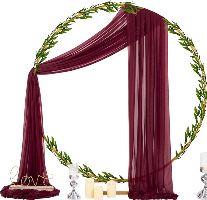 Socomi Wedding Arch Draping Fabric 29" x 20Ft 2 Panels Burgundy Sheer Outdoor Curtain Drapes Extra Long for Bridal Baby Shower Ceremony Birthday Party Decor