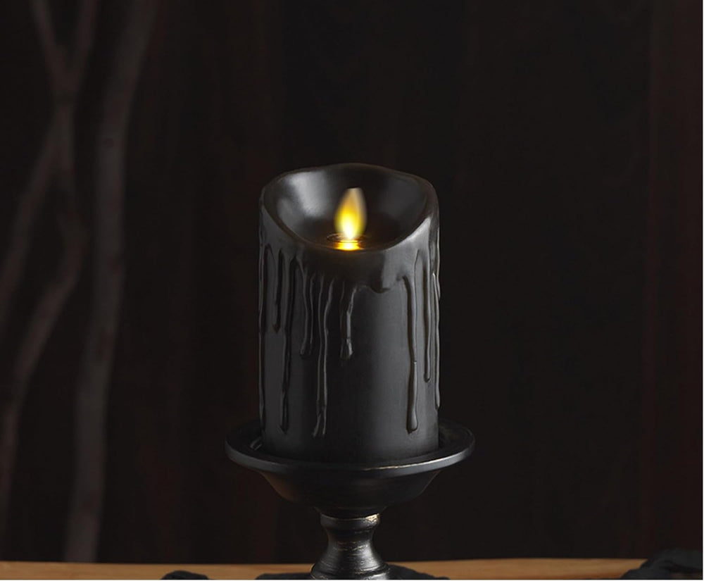 Luminara Real Wax Drip Candle, Halloween Black Pillar 3"x4.5" Flame...