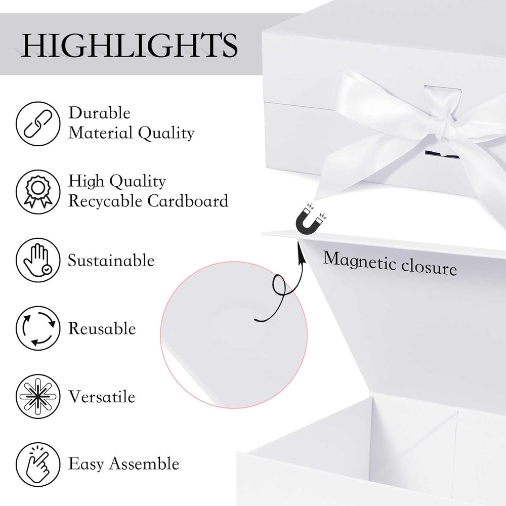 White Gift Box with Ribbon Magnetic Lids 5 Pack