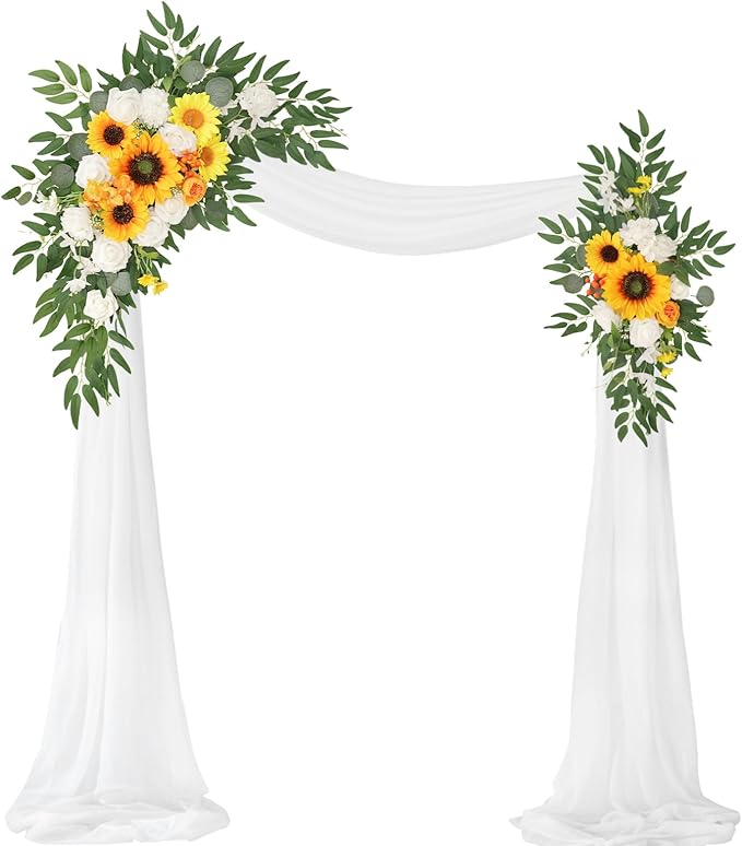 Artificial Wedding Arch Flowers Kit(Pack of 3),2Pcs Artificial Flower Arch Decor,1Pcs Sheer Drape for Wedding Ceremony Arbor for WeddingCeremony (Sunflower Wedding)