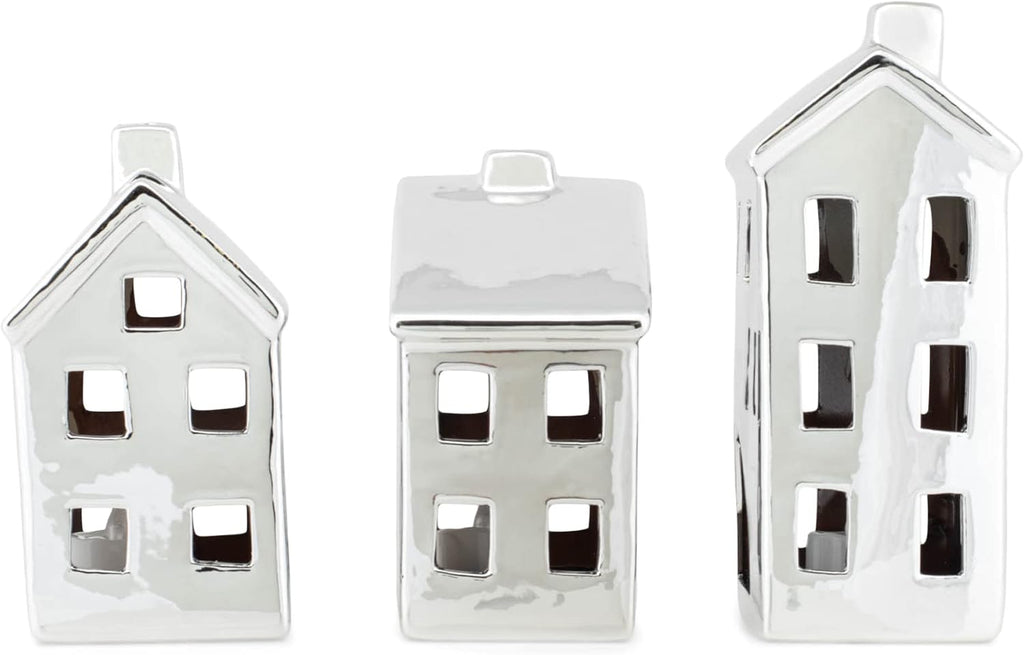 Mark Feldstein Chrome Finish Porcelain LED Village, Set of 3, 8 in