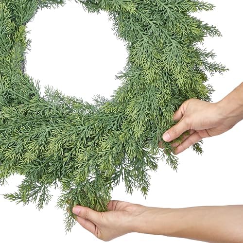 22 inch Real Touch Cedar Wreath, Artificial Greenery Holiday Decor