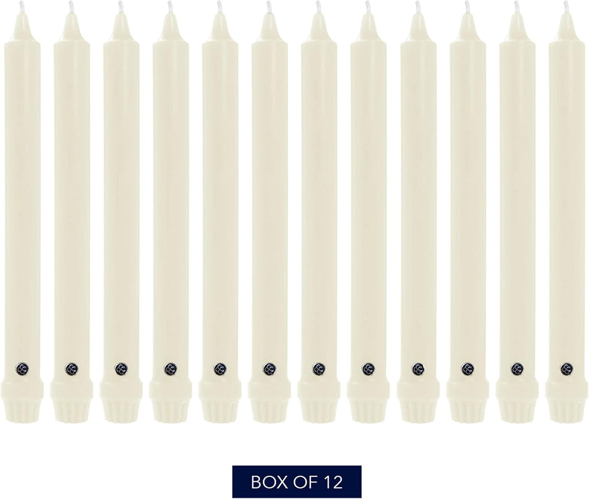 Colonial Candle Unscented Taper Candle, Classic Collection, Ivory, 10 In, Pack of 12 - Up to 8 Hours Burn