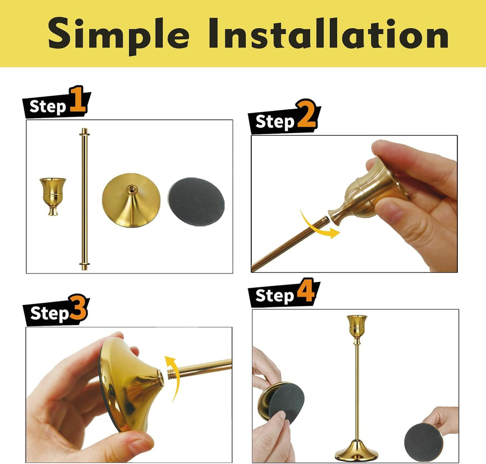 48Pack Brass Gold Metal Taper Candle Holders Vintage Candlestick Holder Set