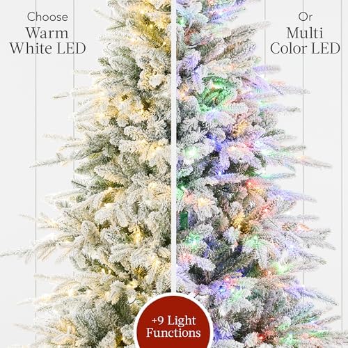 Best Choice Products Full Flocked Aspen Christmas Tree, 12ft Pre-lit Realistic Noble Fir w/ 1,800 Glowing LED Lights, 2-in-1 White & Multicolor