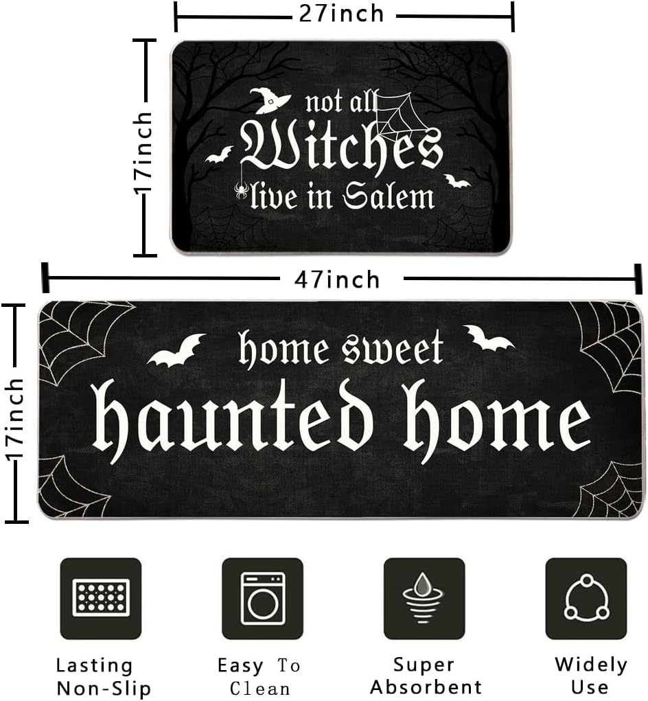 Halloween Kitchen Mat Set of 2 Not All Witches Live in Salem Decorative Glow ...