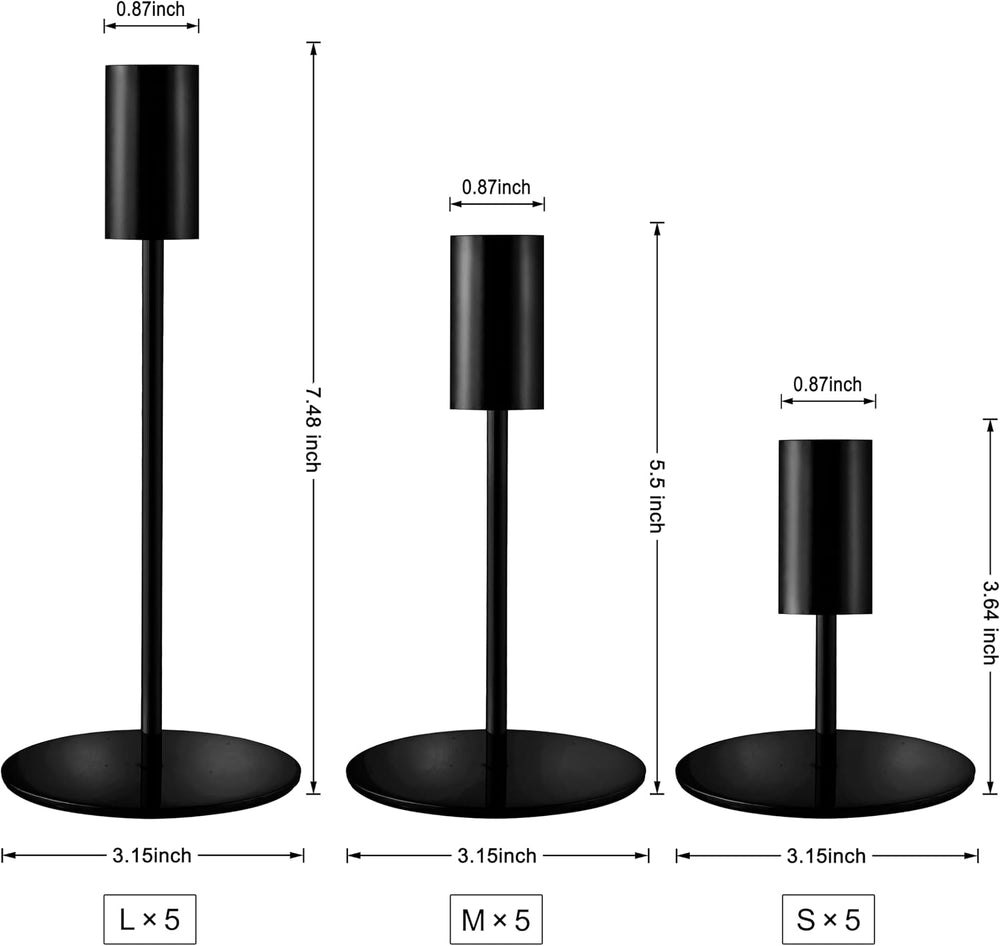 Black Candlestick Holders, Set of 15,Modern Minimalist Taper Candle Holders
