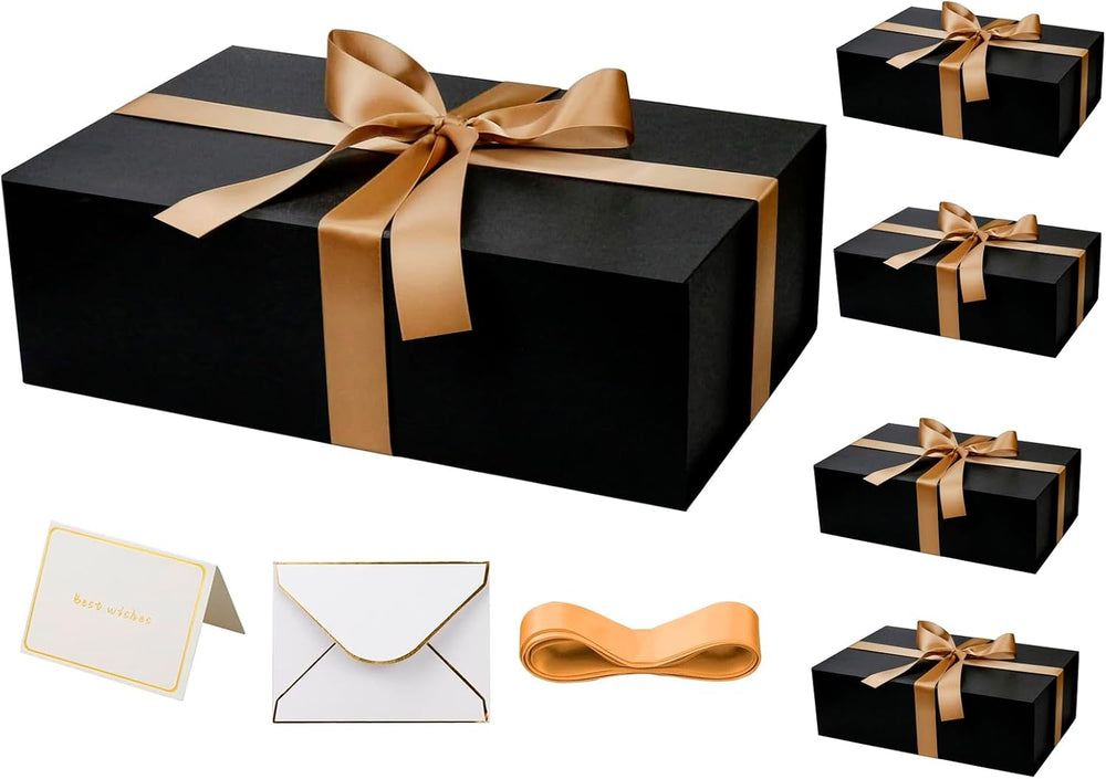 YINUOYOUJIA 5 Pack Large Black Gift Boxes with Magnetic Lid