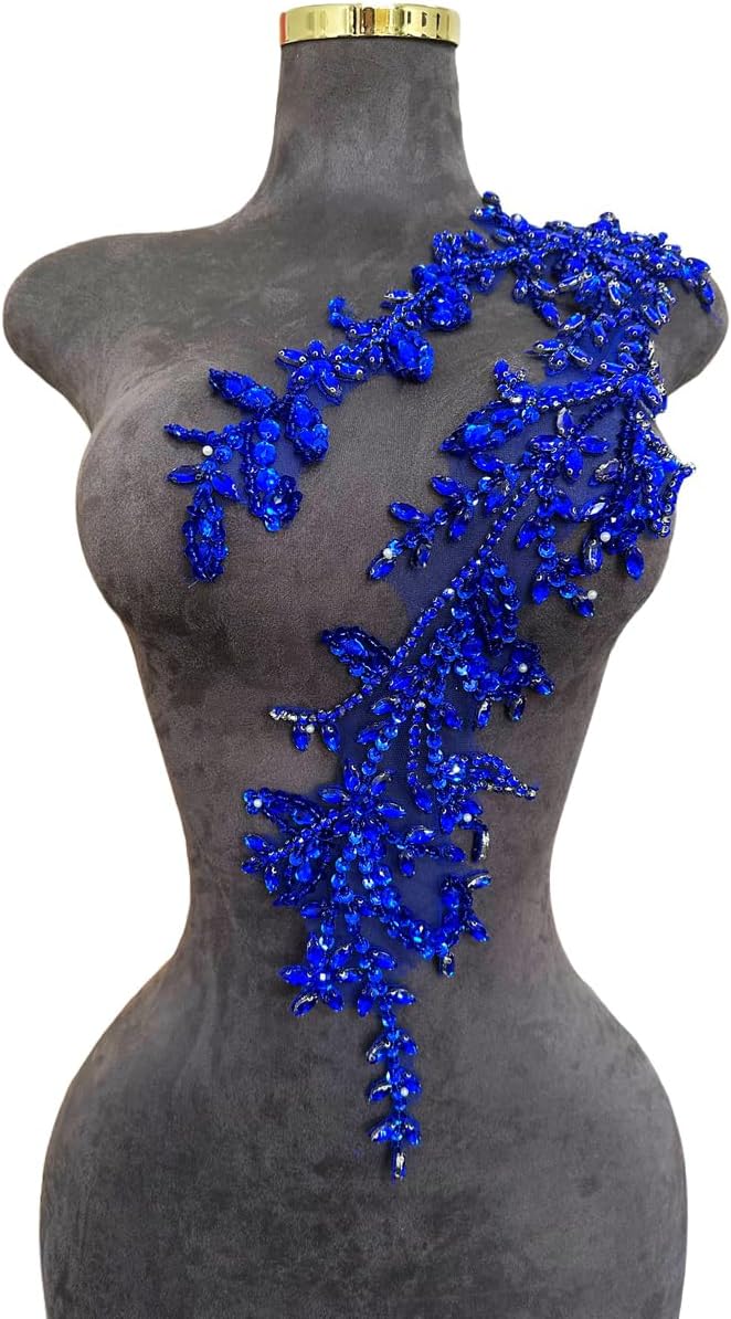 Handmade Shining Acrylic Rhinestones on lace Applique Sewing Beads Stones Tri...