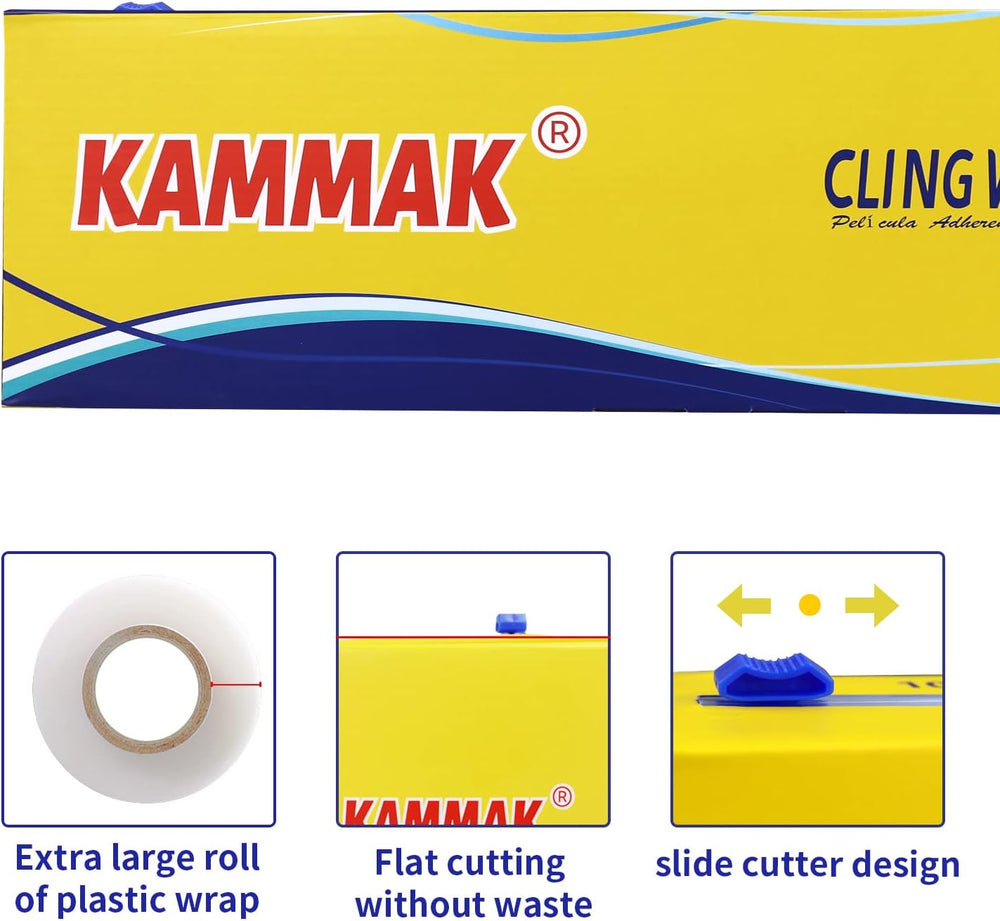 KAMMAK Plastic Wrap Food Cling Wrap with Slide Cutter 15 inch Restaurant Clin...