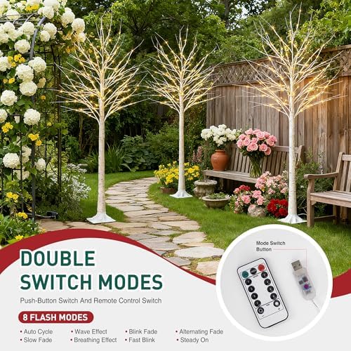 6FT White Birch Tree with Lights,Lighted Birch Tree for Holiday Decor,2PCS