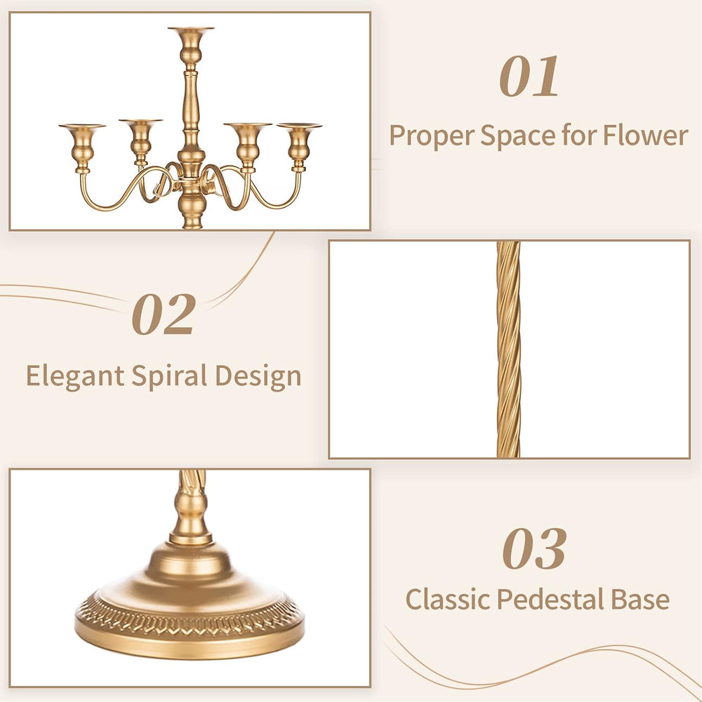 Sziqiqi Gold Floor Candelabra Candle Holder for Wedding, 5-Arm, 35in Tall