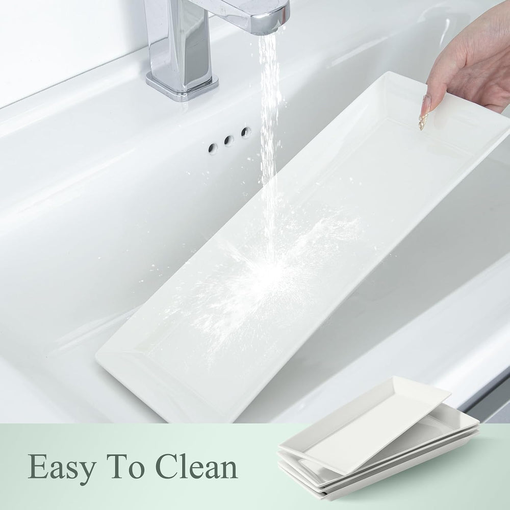 14" Rectangular Platters Set of 4, White Ceramic Platters, Large Serving...