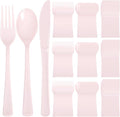 Supernal 300 Pieces Pink Plastic Silverware Heavy Duty Disposable Silverware Pink Utensils Disposable Cutlery Set 100 Forks 100 Knives 100 Spoons for Wedding Party Supplies Everyday Use