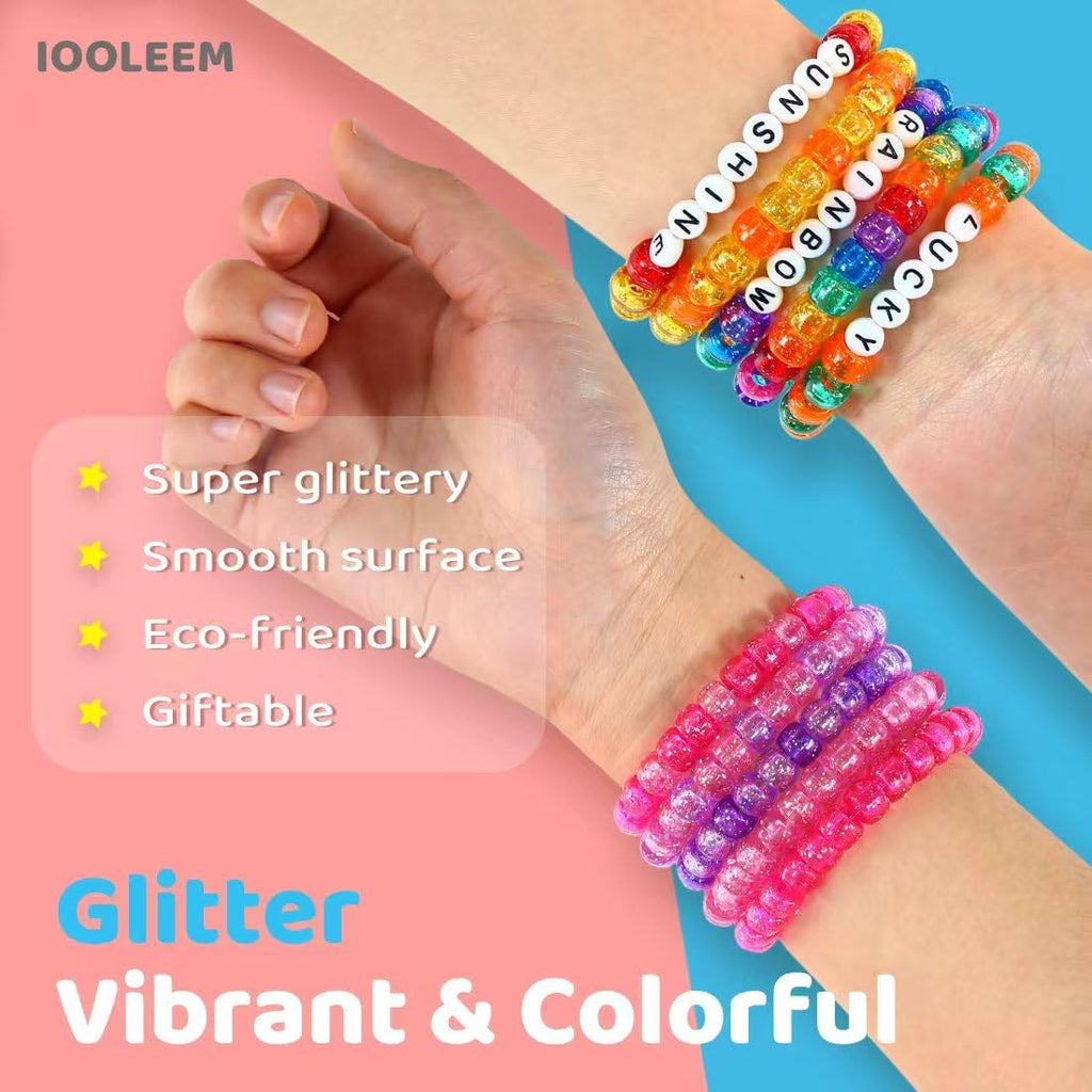 iooleem pony beads(8000pcs glitter), beading supplies, friendship bracelets, package contents