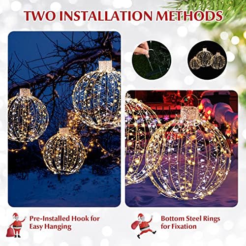 Tangkula 3 Pack Christmas LED Lighted Balls, Metal Twinkling Ornaments