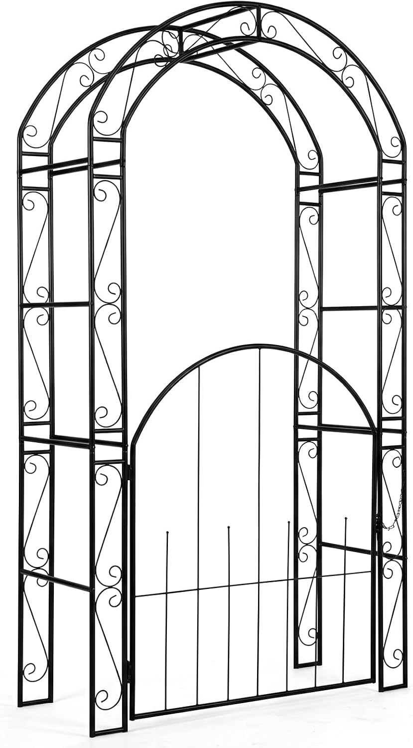 Giantex 84'' Metal Garden Arbor with Gate, Arch Trellis for Climbing ...