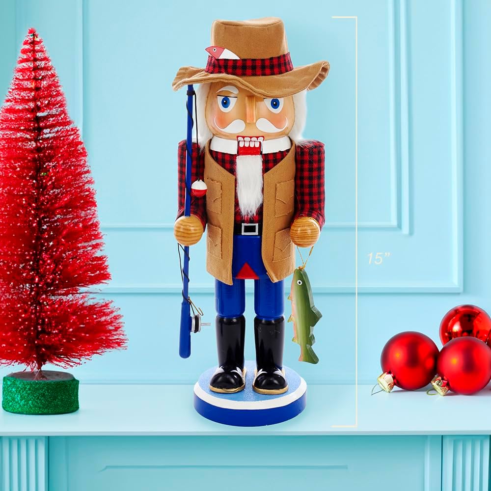 kurt adler 12-inch wooden fisherman nutcracker showing dimensions