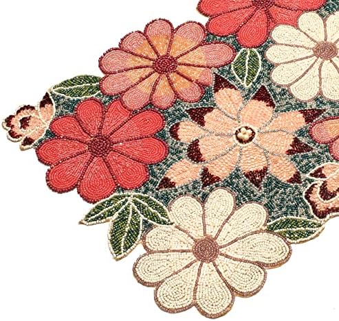 Lightnpro Beaded Table Runner - Elegant Handmade Floral Design - Decorative Table Accent for Dining, Weddings,, Everyday Use & Special Party Occasions - 13x36 Inch - Maroon Combo