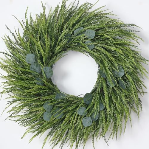 26" Artificial Eucalyptus with Fake Saw Grass Wreath for Front Door Decor