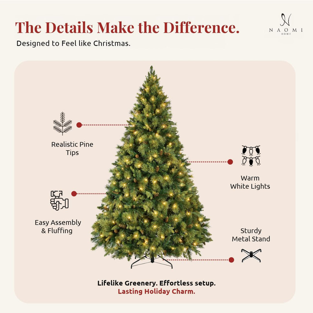 Naomi Home Vail 7.5ft Artificial Prelit Pine Cone Christmas Tree