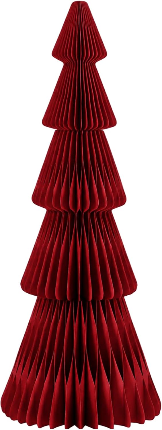 Fullhawl 3ft Red 3D Honeycomb Extra Large Paper Christmas Tree Folding