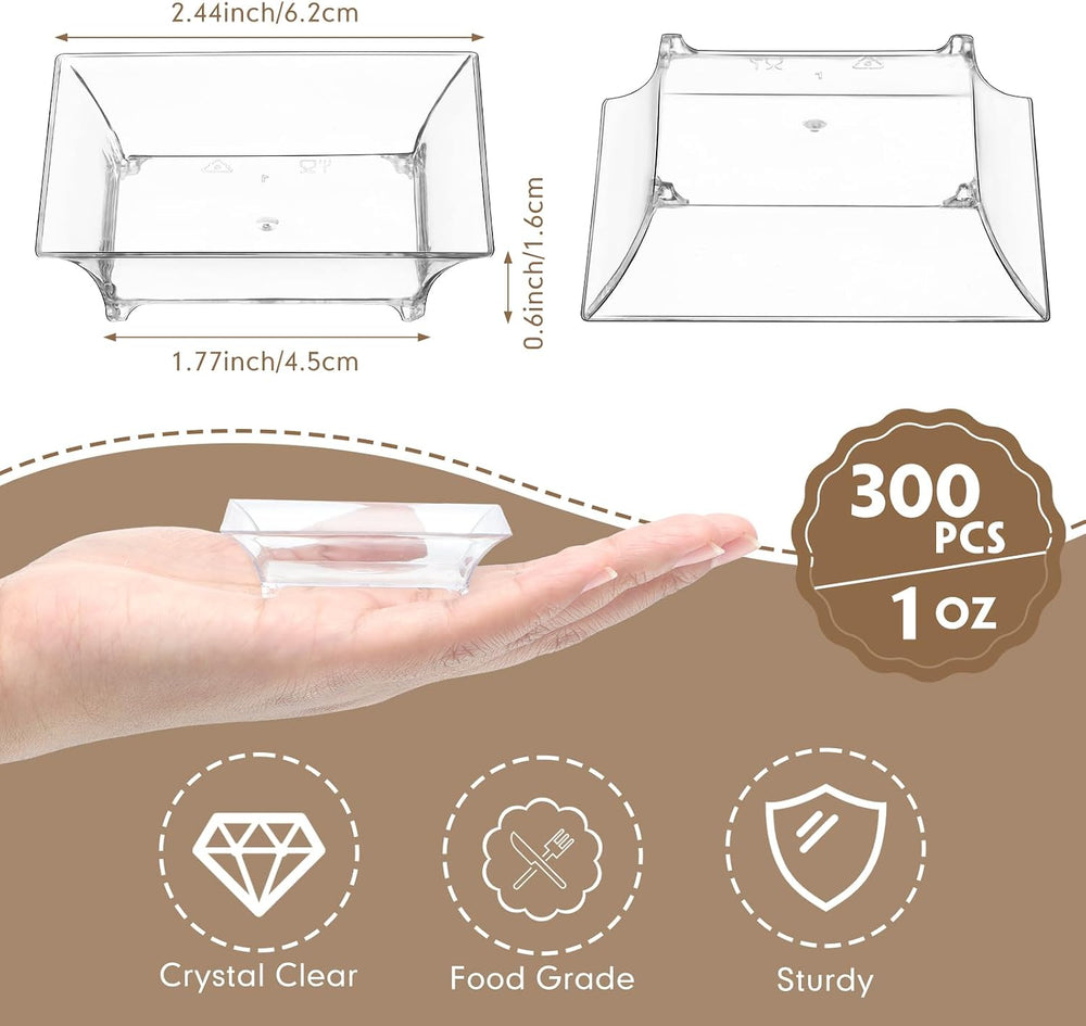 300 Pcs 2.4'' Clear Mini Dessert Plates 1oz Square Appetizer Plates