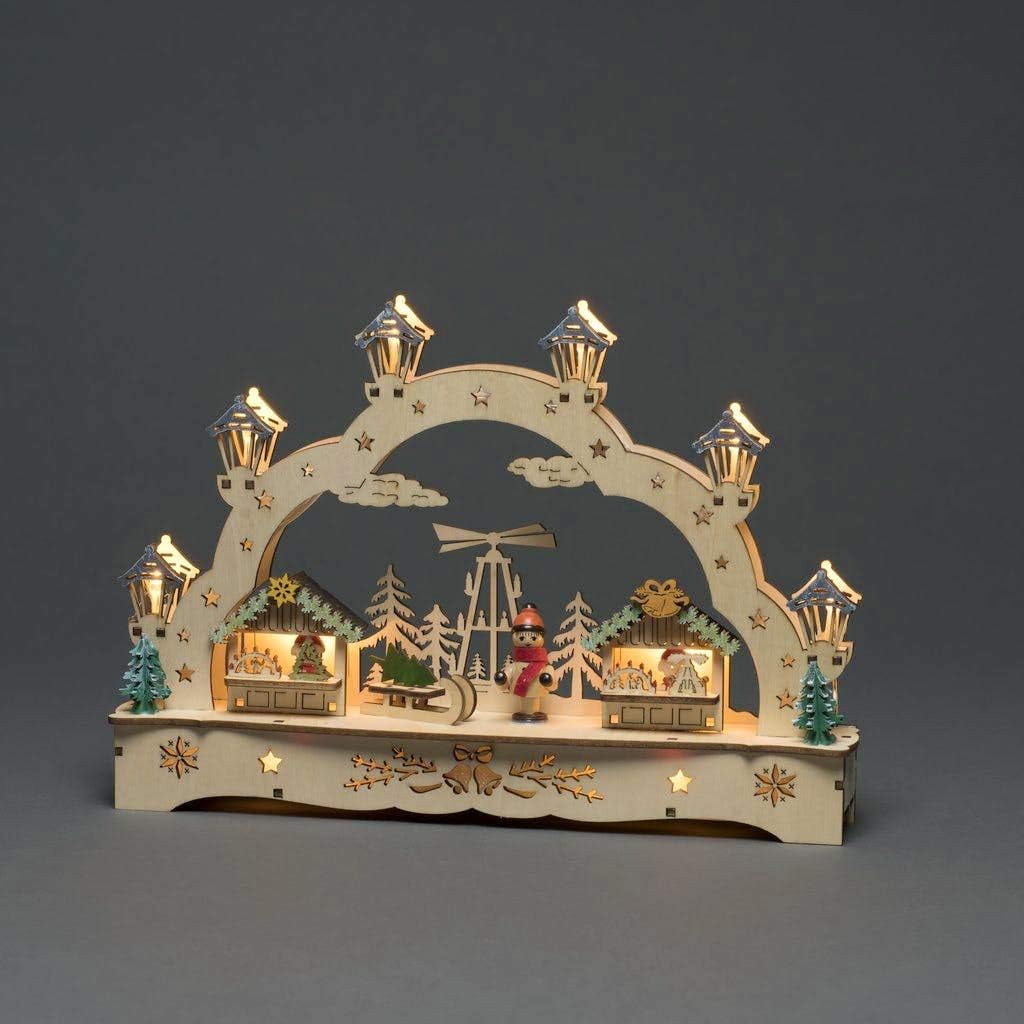 konstsmide wooden silhouette christmas market scene : battery shown in use