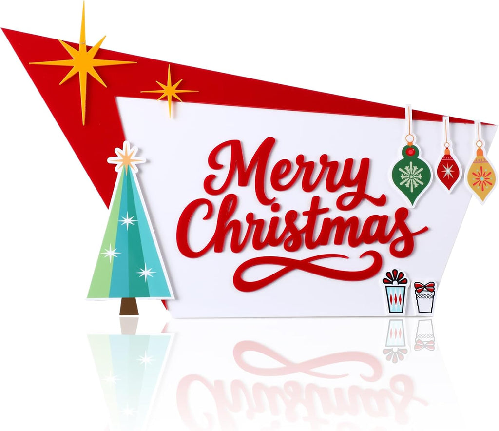 Yookeer Mid Century Modern Christmas Decorations Gifts 15.7 Inch Acrylic Merry Xmas Mcm Decoration for Table Desk Mantel Shelf for Women Holiday Indoor Home Decor