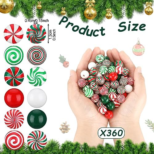 Giegxin 360 Pieces Christmas Wooden Beads for Craft Jewelry Making, 13mm