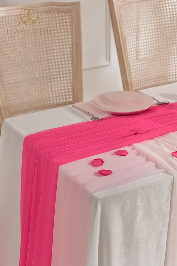 TINGE TIME 3 Panels Wedding Arch Draping Fabric, 30" x 20ft Hot Pink Chiffon Fabric Drapery Sheer Backdrop Curtain for Weddings Ceremony Party Decoration,Wedding Arch Drapes for Weddings Ceremony