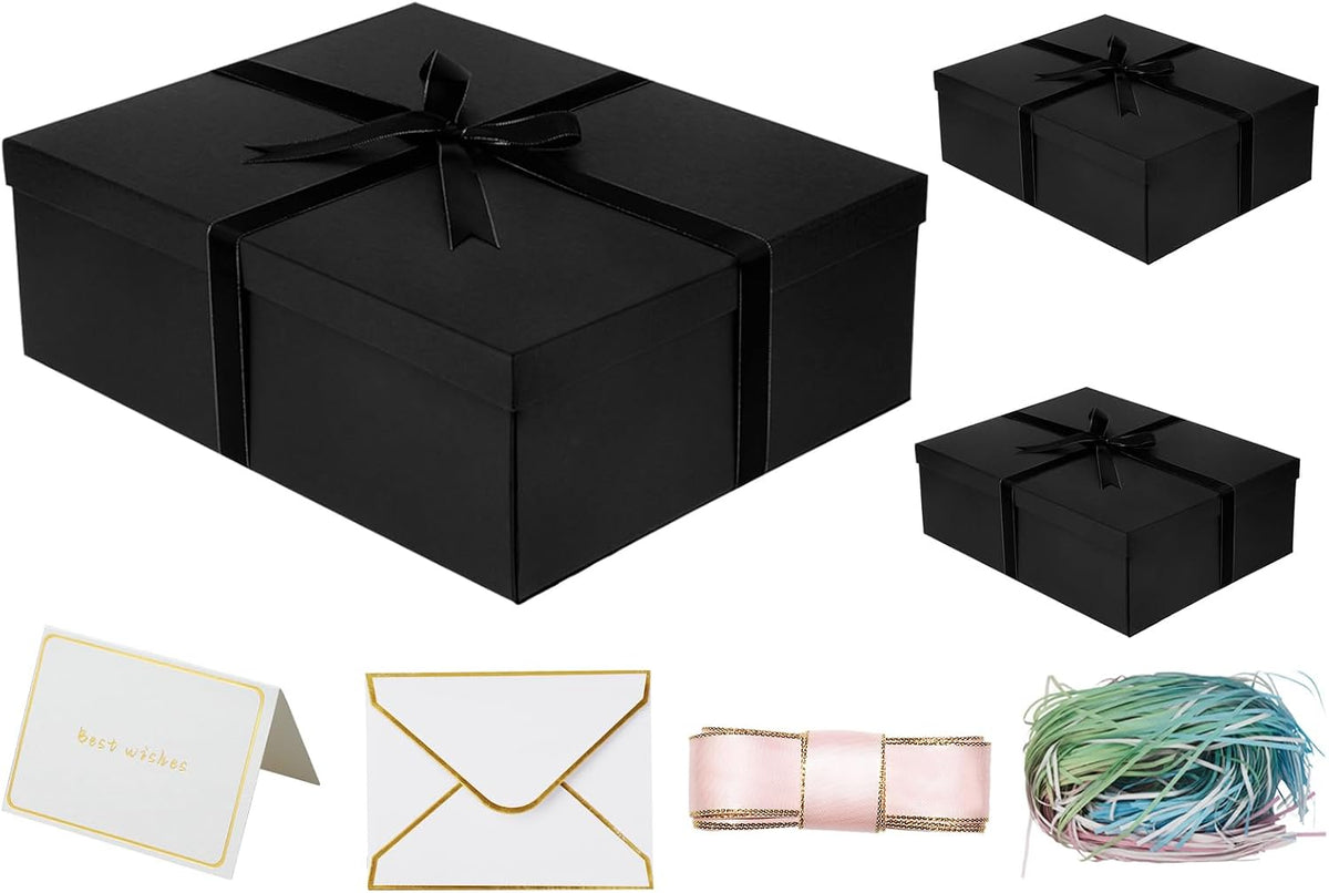 YINUOYOUJIA 3 Pack Large Black Gift Box with Lid 16.5x13x5.5 inches