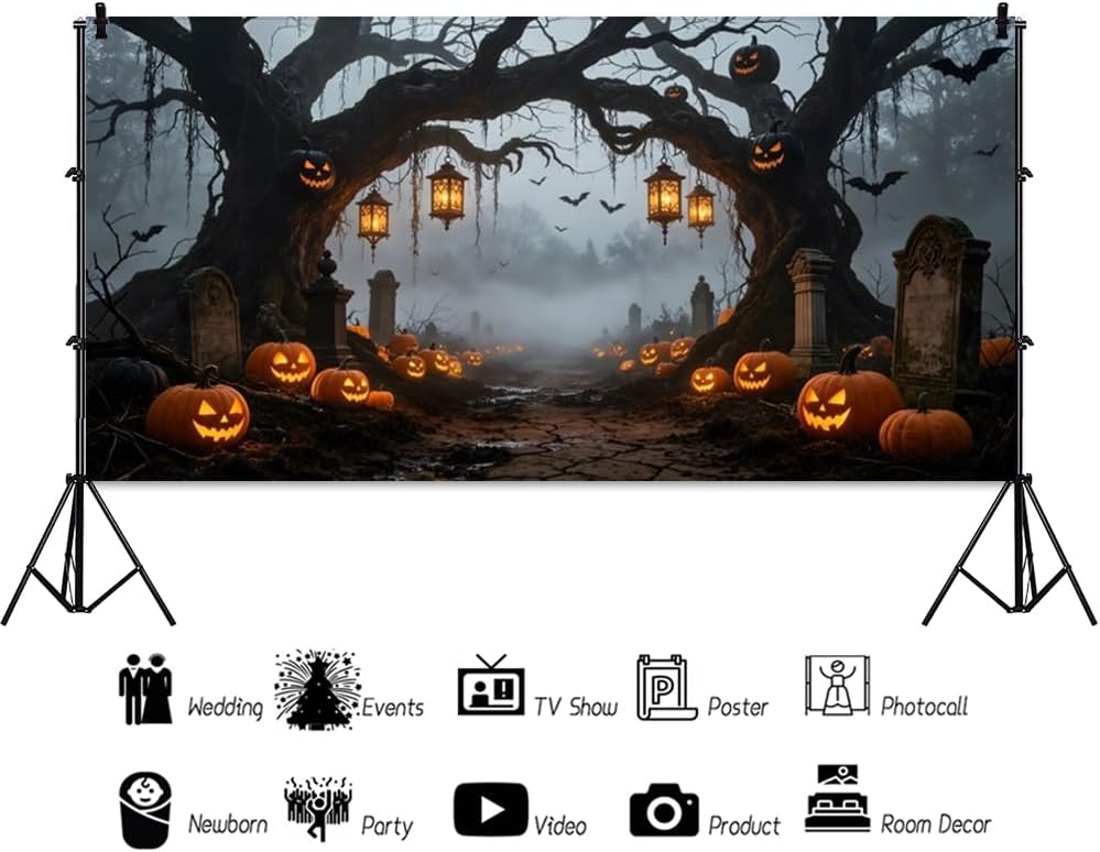 Halloween Scary Cemetery Backdrop Dead Branch Forest 20x10f