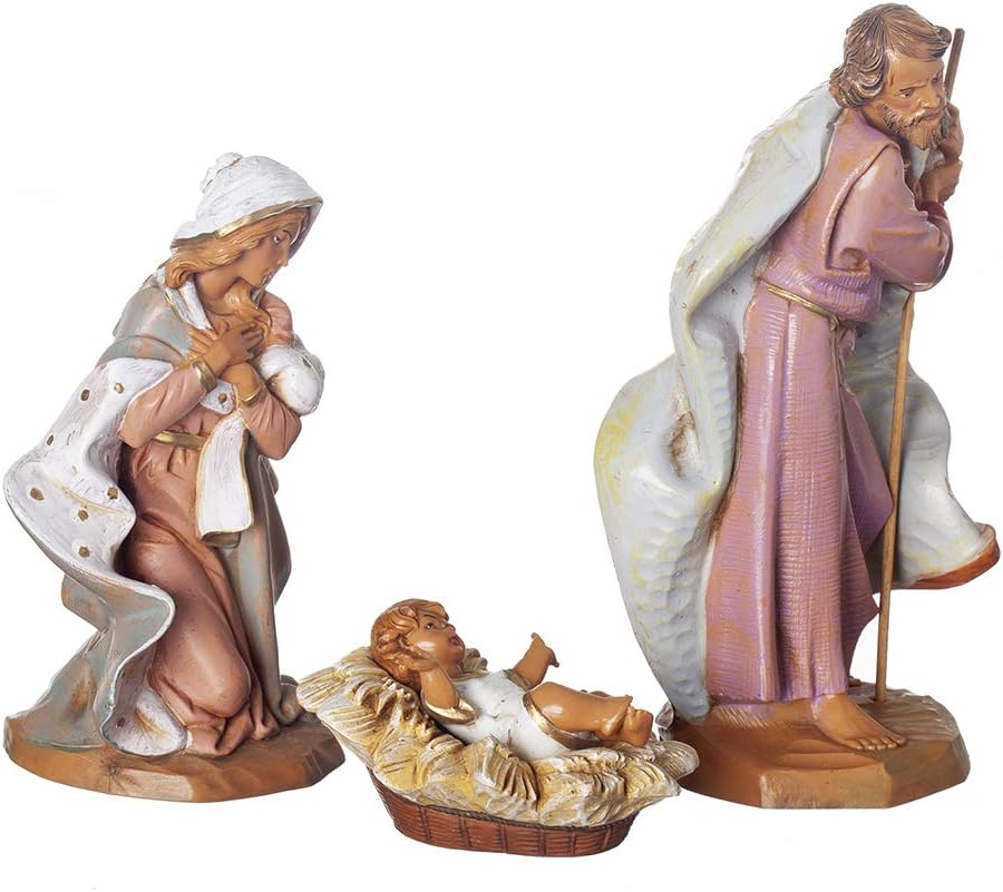 fontanini, nativity figure, 3 pc holy family set, close-up detail