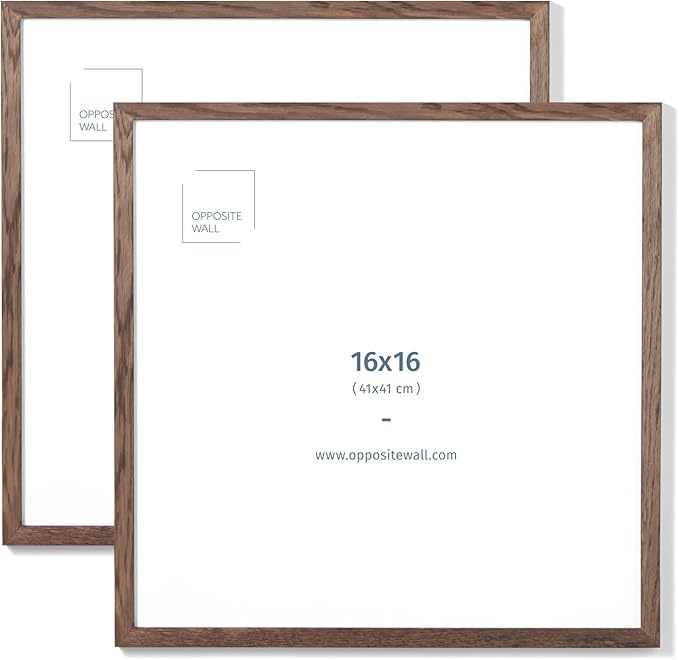 Opposite Wall - 16x16 in - Dark Solid Oak Wood Picture Frame - Lightweight, Versatile & Shatterproof - Wall Hanging Poster or Photo Frame - Wall Decor for Office, Gallery & Home - 2 Pack