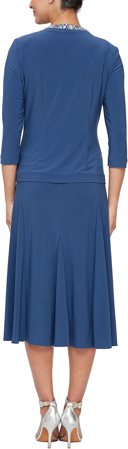 Alex Evenings Women's 2 Piece Tea Length Jacket Dress with Sequin Beaded ...