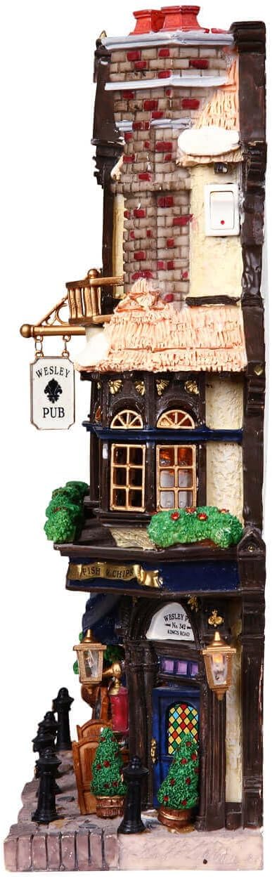 lemax christmas village wesley pub battery-operated (4.5v), close-up detail