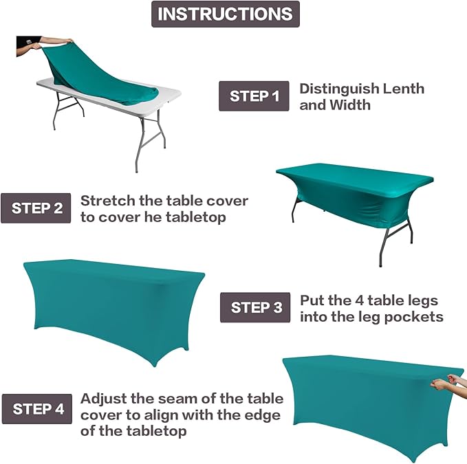 IVAPUPU 2 Pack 6FT Table Cloth for Rectangular Fitted Events Stretch Lake Blue Table Covers Washable Cover Spandex Tablecloth Protector for Party, Wedding, Cocktail, Banquet, Festival
