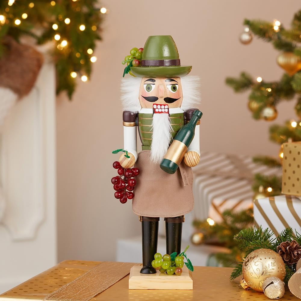 kurt adler 15-inch wooden wine grower nutcracker shown in use