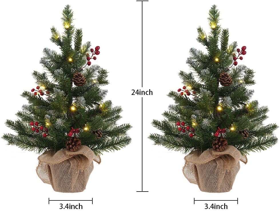MEETYAMOR 2 FT Mini Christmas Tree, Set of 2 24" PE Prelit Small Artific...