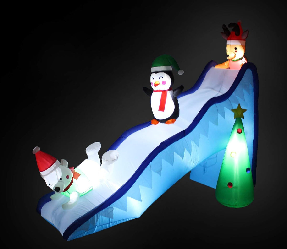 9 ft long christmas inflatable penguin reindeer polar, close-up detail