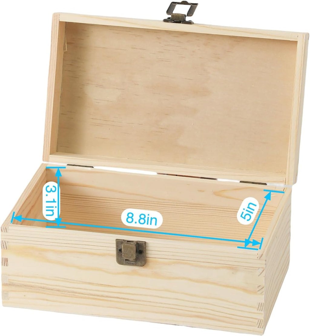 3 pieces wooden box 11.6x7.8x6-10.5x6.6x5.2-9.2x5.5x4.3 inch with hinged showing dimensions