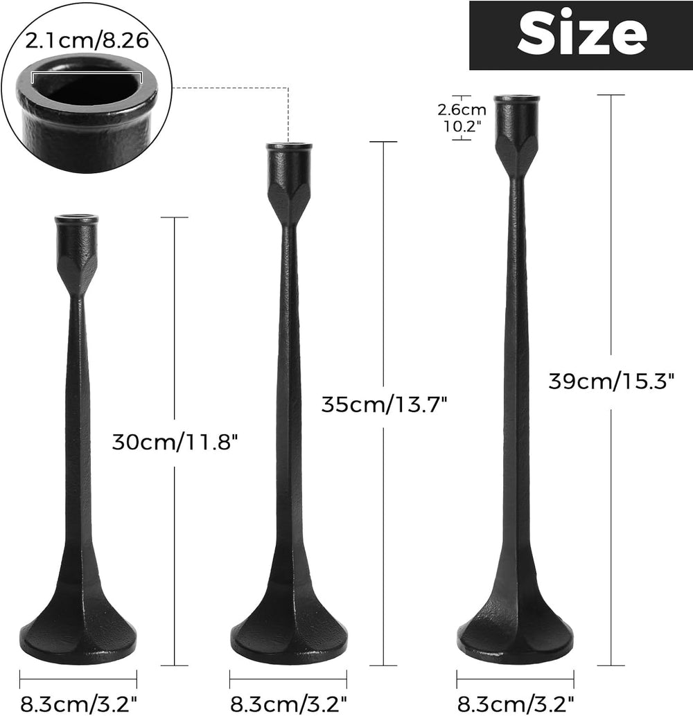 Vintage Cast Iron Black Taper Candle Holders Set of 3 Antique Candlestick