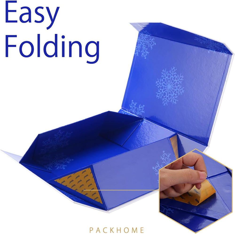 6 Large Blue Christmas Gift Boxes 13.5x9x4.1in with Magnetic Lid