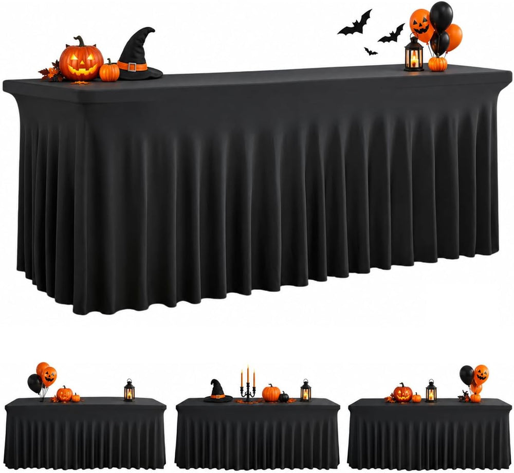 Spandex Tablecloth 6FT Rectangle Table Cover 3 Pack Black Wrinkle-Free