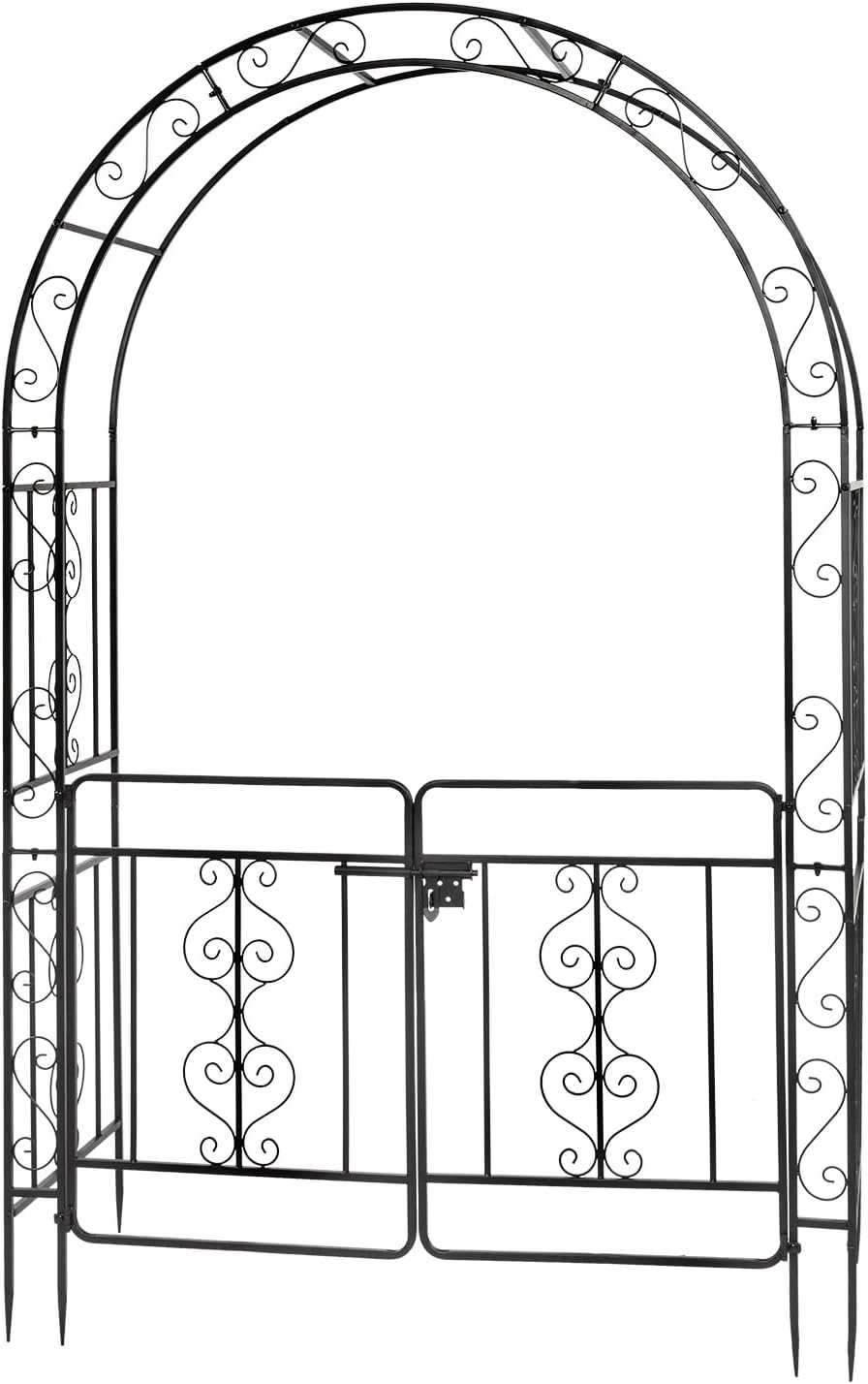 Vasitelan Metal Garden Arch Arbor Trellis with Double Gate