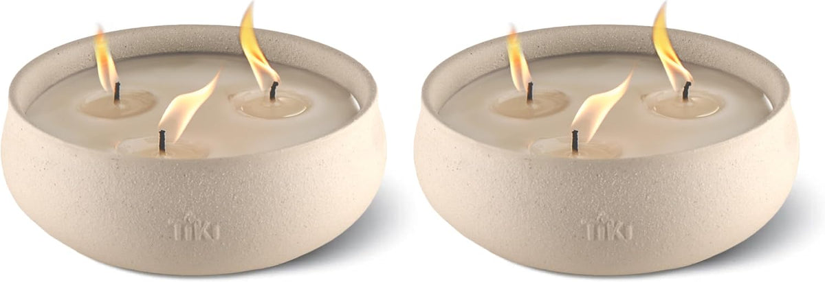 TIKI Citronella Candle 2-Pack – 7-Inch White Wax Bowl with Concrete Finish – Outdoor Decorative Candles for Patio, Deck, Garden, Backyard & Camping